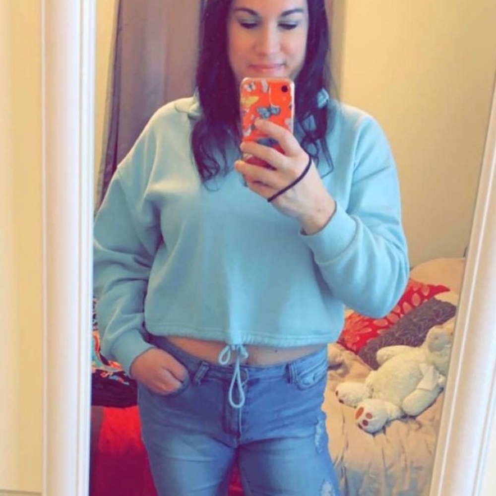 American Eagle crop sweater Ahh-mazingly soft half zip sweater blue/green size M